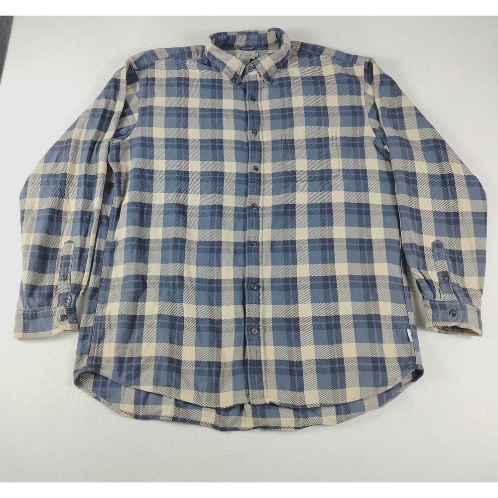 J. Crew Shirt Mens XL Blue Beige Plaid Button Down Heavyweight Flannel Cabincore